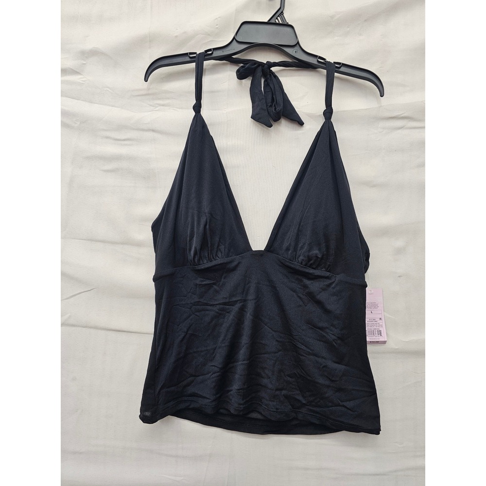 Wild Fable Womens V-Neck Tie Back Halter Top Black Nylon Blend Size Large